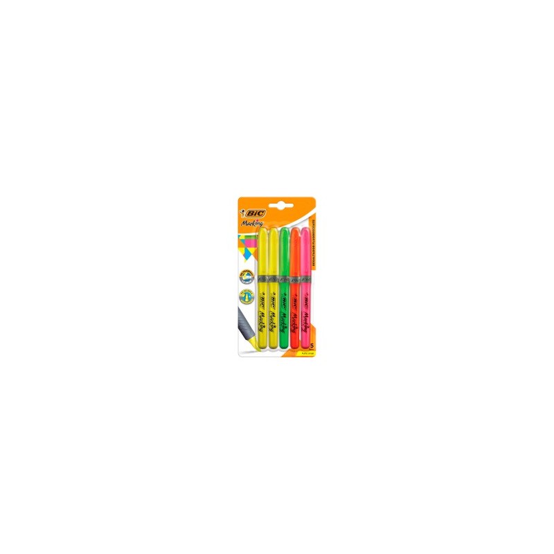 Marcatextos Bic Marking Grip Bl/5 Surtidos, Punta Cincel