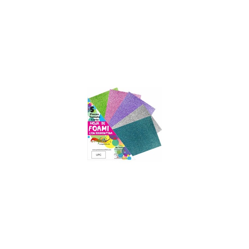 Foamy con Diamantina Confetti Carta C/5 Colores Pastel