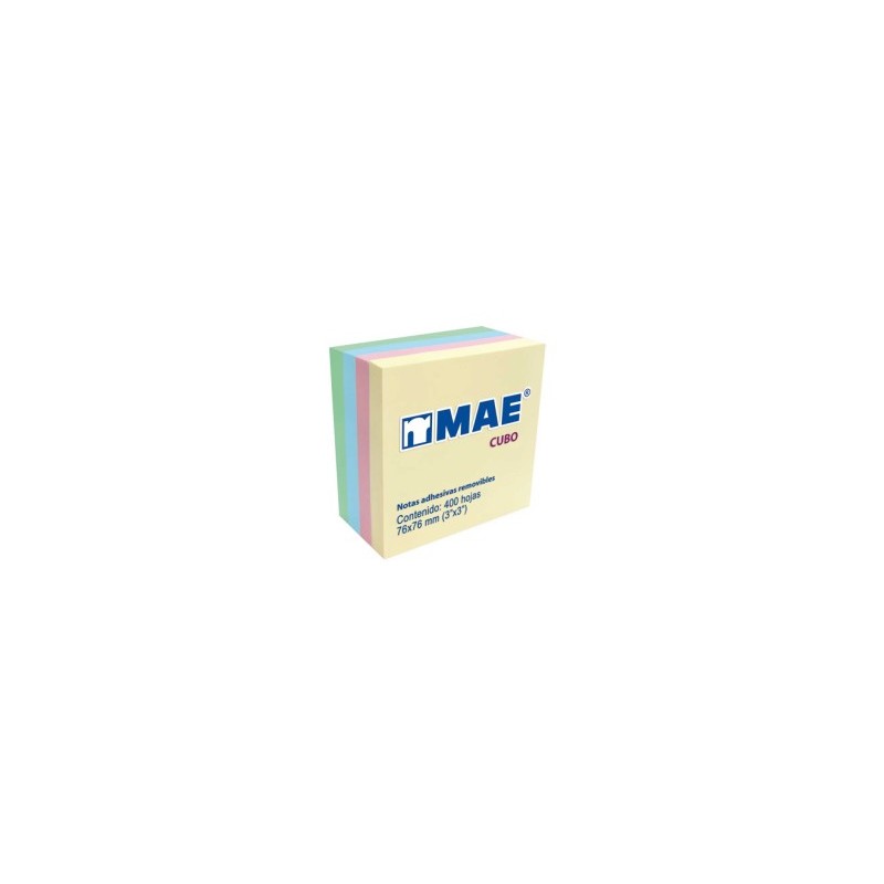 Cubo de Notas Adhesivas MAE Pastel 7.6 x 7.6 cm C/400 h.