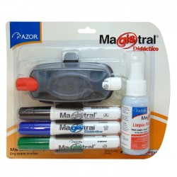 Marcador para Pintarrón Magistral Didáctico Bl/4 + Borrador y Líquido Limpiador