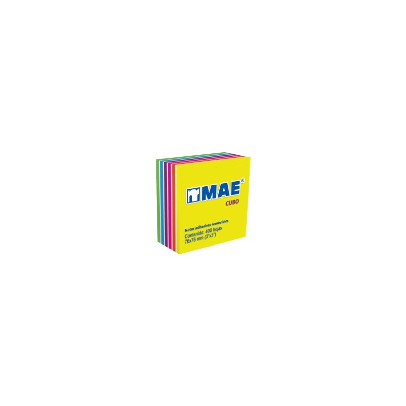 Cubo de Notas Adhesivas MAE Neón C/Blanco 7.6 x 7.6 cm C/400 h.
