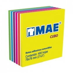 Cubo de Notas Adhesivas MAE Neón C/Blanco 7.6 x 7.6 cm C/400 h.