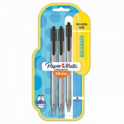 Bolígrafo Retráctil Punto Mediano 1.0 mm Paper Mate Kilométrico RT Bl/3 Negro