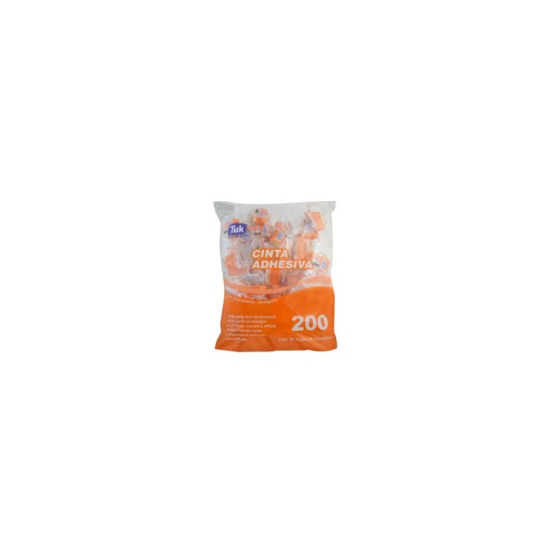 Cinta Adhesiva Tuk 200, 12 mm x 10 m. Bolsa C/50 Corte Fácil