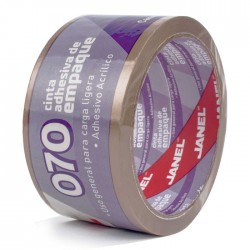 Cinta Adhesiva Empaque Canela Janel 070, 48 mm x 50 m. Rollo, Adhesivo Acrílico