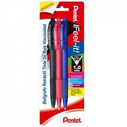 Bolígrafo Retráctil Punto Mediano 1.0 mm Pentel Feel-It Bl/3 Básicos