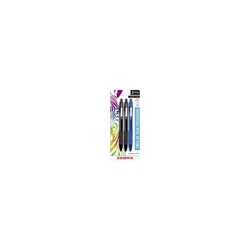 Bolígrafo Retráctil Punto Mediano 1.0 mm Zebra Z-Grip Bl/3