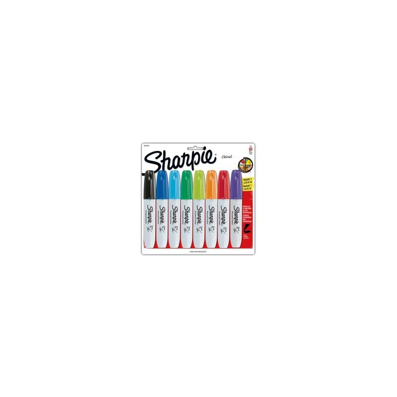 Marcador Permanente Sharpie Chisel Bl/8 Surtido, Punta Cincel