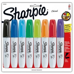 Marcador Permanente Sharpie Chisel Bl/8 Surtido, Punta Cincel