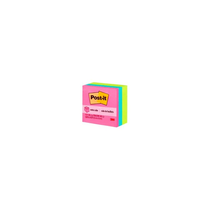 Cubo Post-it Neón Ultra 7.6 x 7.6 cm C/400 h.