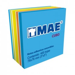 Cubo de Notas Adhesivas MAE Neón con Blanco 7.6 x 7.6 cm C/400 h.