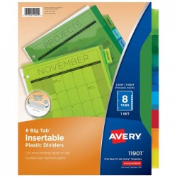 Índice Separador 8 Divisiones Avery 11901 Plástico, Colores, Carta