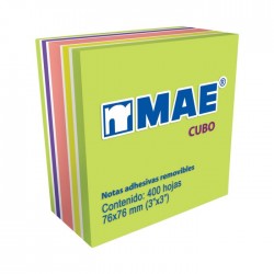 Cubo de Notas Adhesivas MAE con Blanco 7.6 x 7.6 cm C/400 h.