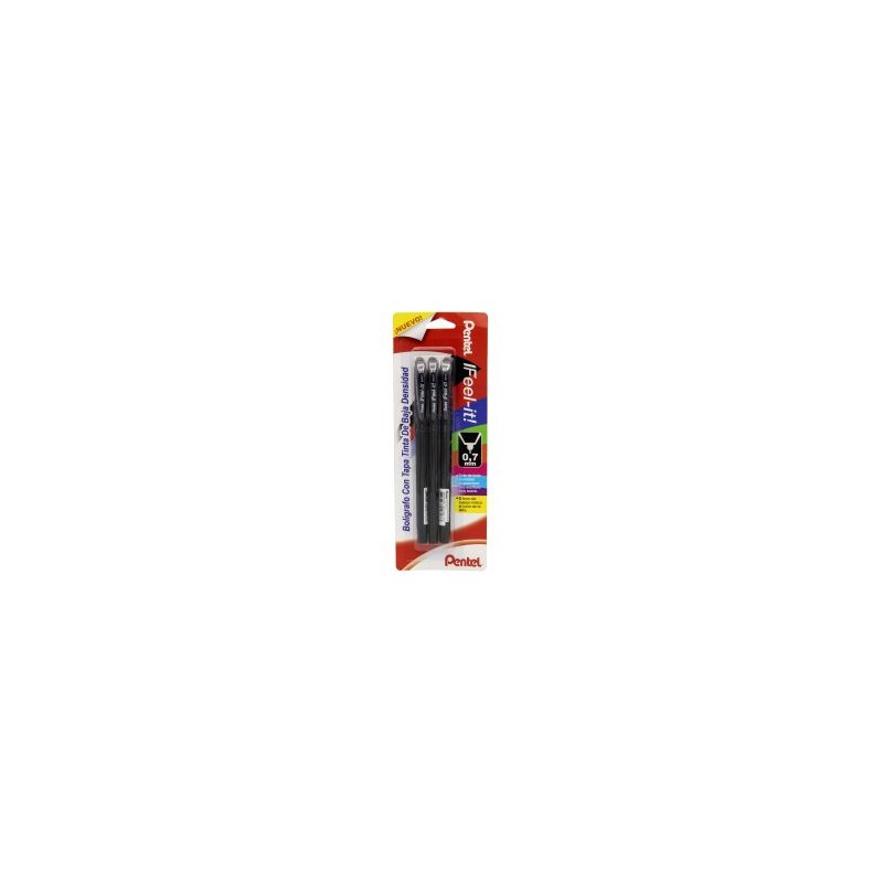 Bolígrafo Retráctil Punto Fino 0.7 mm Pentel Feel-It Bl/3 Negro