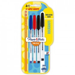 Bolígrafo Punto Mediano 1.0 mm Paper Mate Kilométrico 100 Bl/4+1 Lapíz Mirado